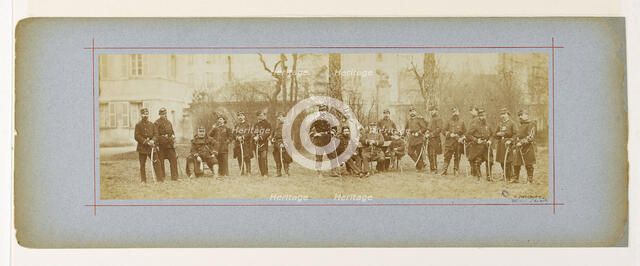 Panorama: group portrait of soldiers from the 97th battalion, 1870. Creator: Andre-Adolphe-Eugene Disderi.