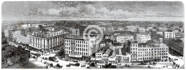 Panorama of Chicago from the top of the City Hall, USA, 1871. Artist: Unknown