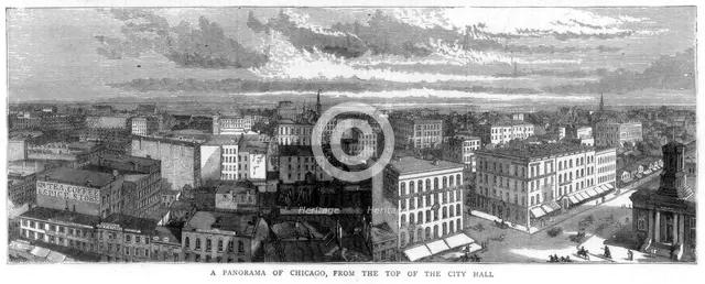 Panorama of Chicago from the top of the City Hall, USA, 1871. Artist: Unknown