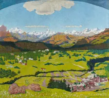 Panorama of Flims. Triptych, central panel, 1904. Creator: Giacometti, Giovanni (1868-1933)
