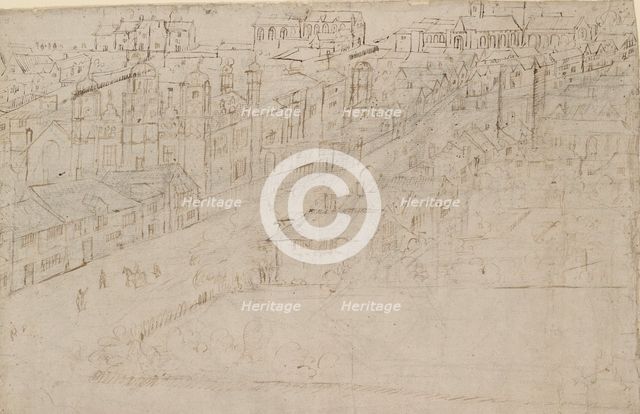 Panorama of London as seen from Southwark: Borough High Street with St Mary Overy, 1554. Artist: Anthonis van den Wyngaerde.