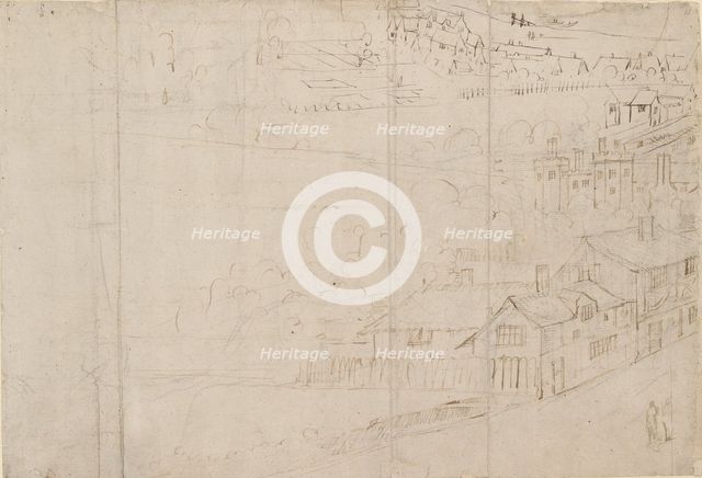 Panorama of London as seen from Southwark: Bankside, 1554. Artist: Anthonis van den Wyngaerde.