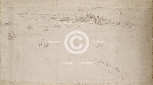 Panorama of London as seen from Southwark: Greenwich, 1554. Artist: Anthonis van den Wyngaerde.