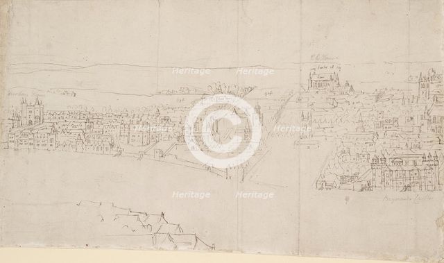Panorama of London as seen from Southwark: Durham House to Barnard's Castle, 1554. Artist: Anthonis van den Wyngaerde.