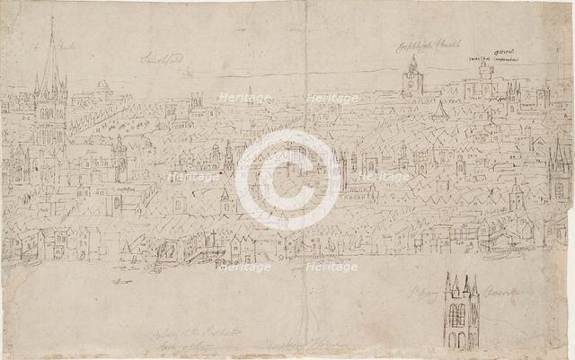 Panorama of London as seen from Southwark: St Paul's Cathedral, 1554. Artist: Anthonis van den Wyngaerde.