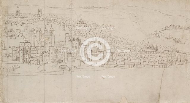 Panorama of London as seen from Southwark: The Tower, 1554. Artist: Anthonis van den Wyngaerde.