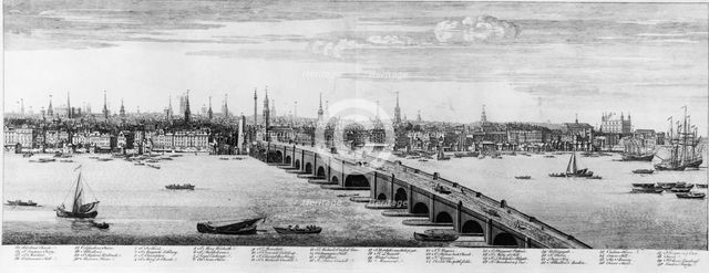 Panorama of London with London Bridge, (late 18th century?). Creator: Unknown.