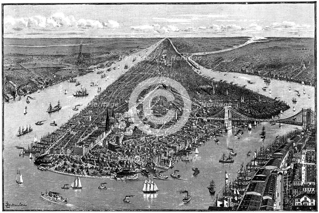Panorama of New York, USA, 1892.Artist: Berteault