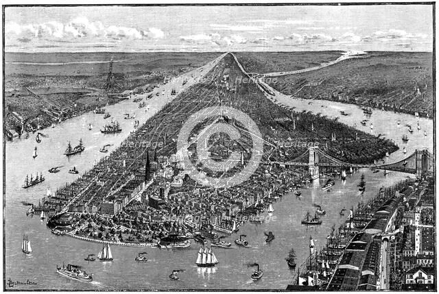 Panorama of New York, USA, 1892.Artist: Berteault