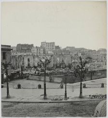 Panorama of the burnt-out La Villette docks, 19th arrondissement, Paris, 1871. Creator: Hippolyte Blancard