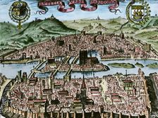 Panorama of the city, Paris, France, late 16th century. Creator: Unknown