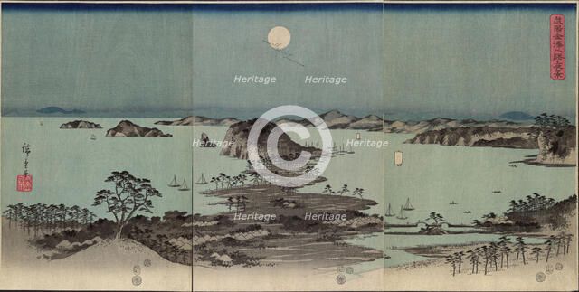 Panorama of the Eight Views of Kanazawa under a Full Moon (Buyo Kanazawa hassho yakei), 1857. Creator: Hiroshige, Utagawa (1797-1858).