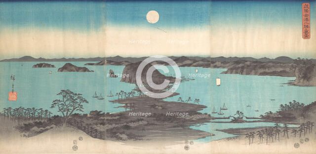Panorama of the Eight Views of Kanasawa under a Full Moon, 1857., 1857. Creator: Ando Hiroshige.