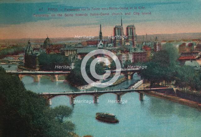 Panorama of the River Seine with Notre-Dame Cathedral and the Îsle de la Cité, Paris, c1920. Artist: Unknown.