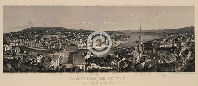 Panorama of Zurich seen from the St. Peter Church. Creator: Dikenmann, Rudolf (1793-1883).