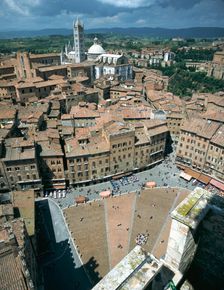 Panorama to cathedral, Sienna, Tuscany, Italy. Creator: Peter Thompson