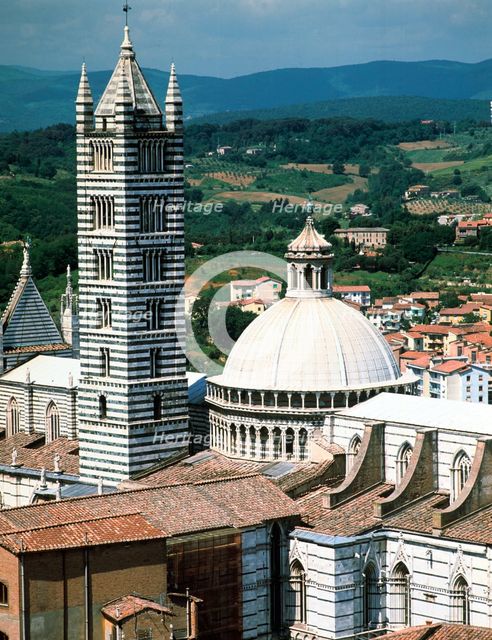 Panorama to Cathedral, Sienna, Tuscany, Italy. Creator: Peter Thompson.