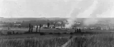 Panoramas du champ de bataille, a l'ouest de la Meuse; bombardement du village..., 1916. Creator: Unknown