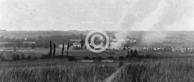 'Panoramas du champ de bataille, a l'ouest de la Meuse; bombardement du village..., 1916. Creator: Unknown.