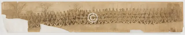 Panoramic photographic print of D Company, 369th regiment at Camp Merritt, 1917. Creator: Unknown.
