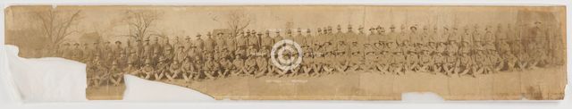 Panoramic photographic print of D Company, 369th regiment at Camp Merritt, 1917. Creator: Unknown.