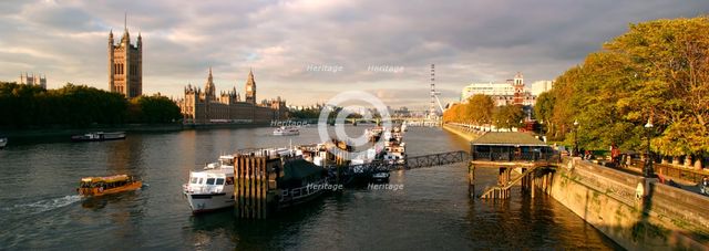 Panoramic view along the River Thames, London. Creator: Peter Thompson.