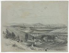Panoramic View of a Railroad Bridge and City, n.d. Creator: Unknown