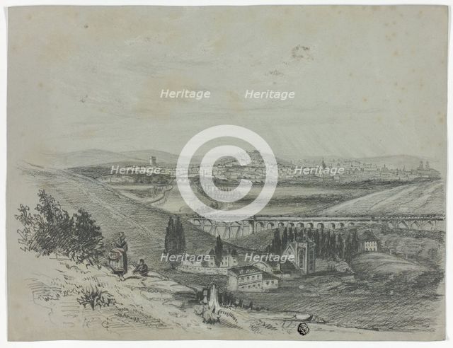 Panoramic View of a Railroad Bridge and City, n.d. Creator: Unknown.