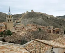 Panoramic view of the medieval village of Albarracin, Aragon, Spain, 2008. Creator: LTL