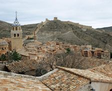 Panoramic view of the medieval village of Albarracin, Aragon, Spain, 2008. Creator: LTL