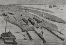 Panoramic view of the Carenas Dike of Messrs. A. López y Cía. at Matagorda Beach, Cadiz, Spain,1878. Creators: Rafael Monleon, Bernardo Rico