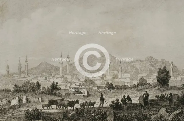Panoramic view of the city, Angora (currently Ankara), Turkey, 1838.  Creator: Auguste-Francois Ales.