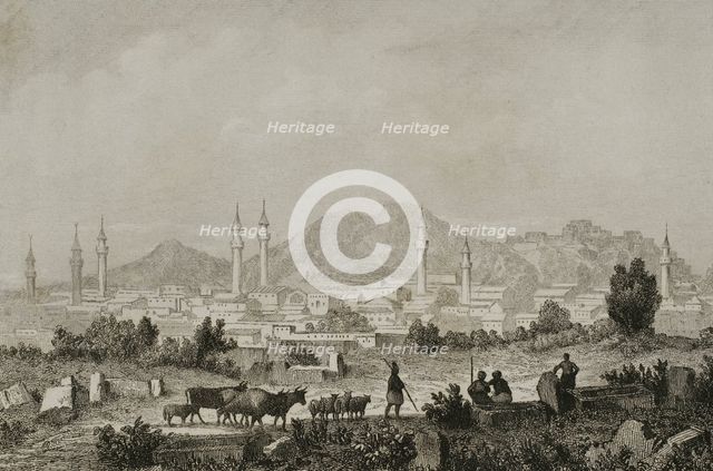 Panoramic view of the city, Angora (currently Ankara), Turkey, 1838.  Creator: Auguste-Francois Ales.