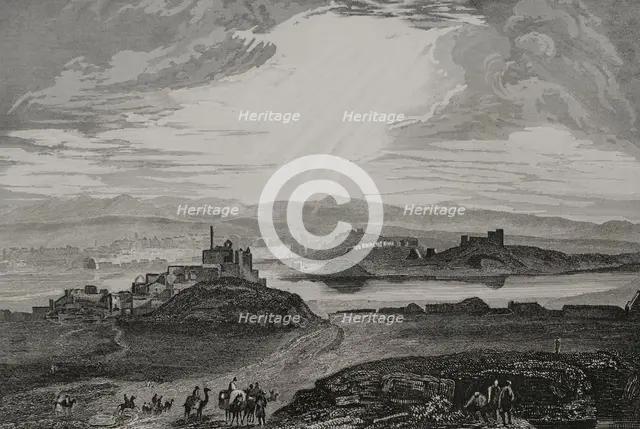 Panoramic view of the city alongside the Tigris River, Nineveh, (near present-day Mosul...), 1840. Creator: Aubert.