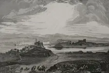 Panoramic view of the city alongside the Tigris River, Nineveh, (near present-day Mosul...), 1840. Creator: Aubert