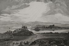 Panoramic view of the city alongside the Tigris River, Nineveh, (near present-day Mosul...), 1840. Creator: Aubert