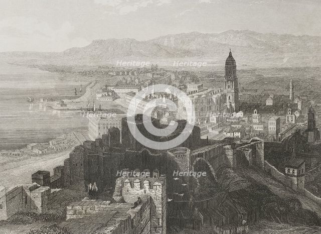 Panoramic view of the city of Malaga, Andalusia, Spain, 1853. Creator: Antonio Roca Sallent.