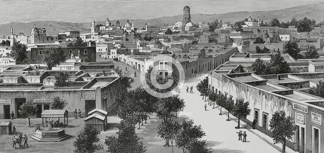 Panoramic view of the city of Querétaro, Mexico, 1883.  Creator: Manuel Nao.