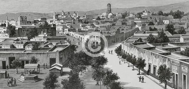 Panoramic view of the city of Querétaro, Mexico, 1883.  Creator: Manuel Nao.
