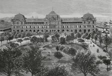 Panoramic view of the Plaza de Armas and main façade of the Gran Hotel Inglés, Santiago, Chile,1883. Creator: Eugenio Vela