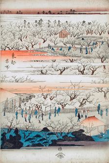 Panoramic View of the Plum Viewing Pavilions of Kameido (image 2 of 3), c1832-34. Creator: Ando Hiroshige