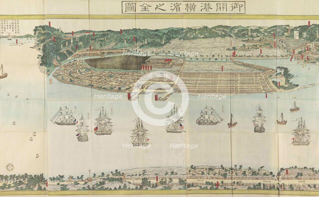 Panoramic View of Yokohama, ca 1860. Creator: Sadahide, Utagawa (1807-1873).