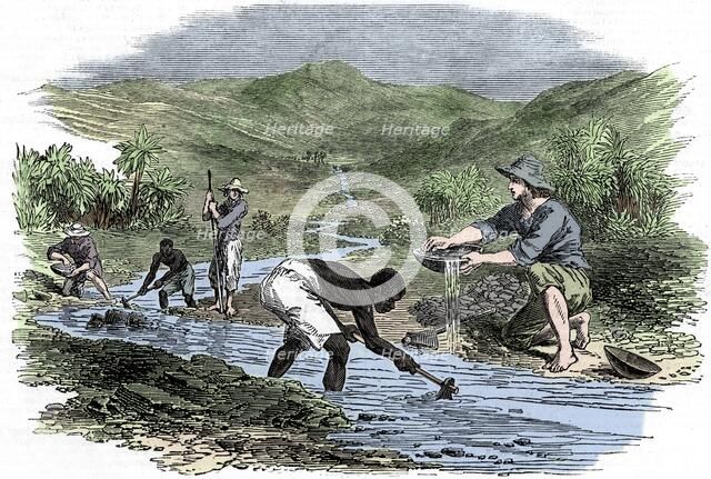 Panning for gold during the Californian Gold Rush of 1849. Artist: Unknown.