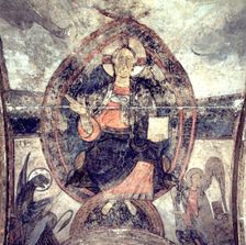 Pantocrator in the central dome of the Church of San Vincente de Cardona (Barcelona)