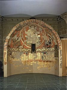 Pantocrator tempera Painting from the apse of the church of San Pedro de Villamana (Huesca)