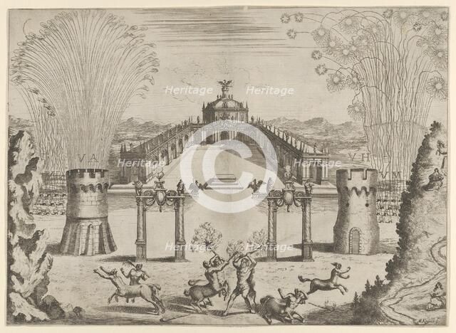 Pantomime with fireworks performed for the marriage of Emperor Leopold I to the Infanta Ma..., 1666. Creator: Melchior Küsel.