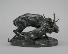 Panther Seizing a Stag, model n.d., cast c. 1850/1873. Creator: Antoine-Louis Barye