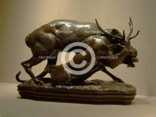 Panther Seizing a Stag, modeled c. 1833 (cast 1889). Creator: Antoine-Louis Barye.