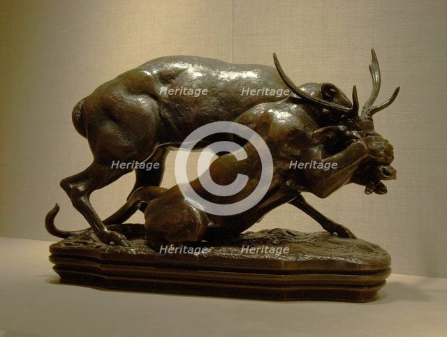 Panther Seizing a Stag, modeled c. 1833 (cast 1889). Creator: Antoine-Louis Barye.