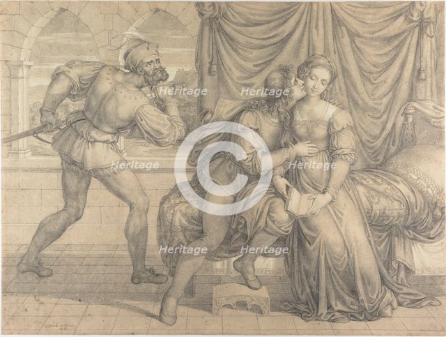 Paolo and Francesca, surprised by Gianciotto Malatesta, 1809. Creator: Koch, Joseph Anton (1768-1839).